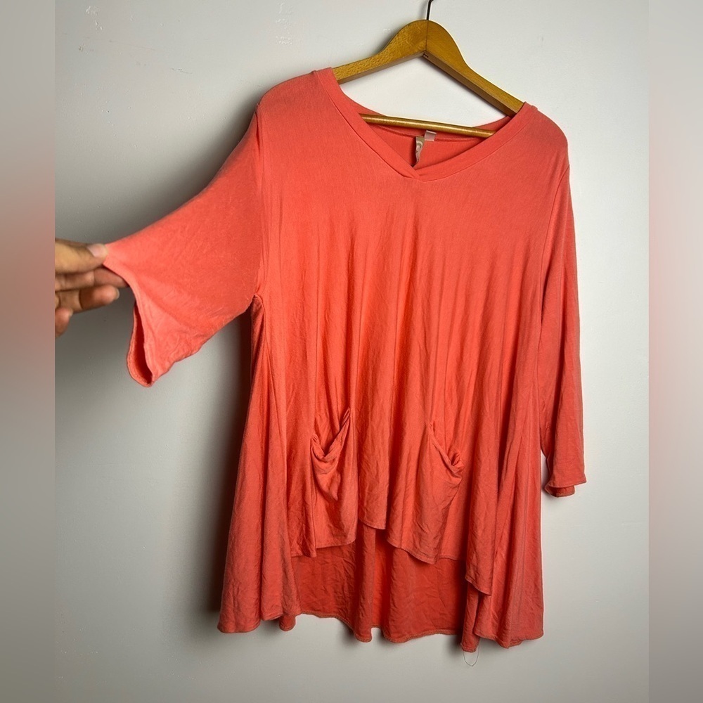 COMFY USA Modal Cotton Coral Long Sleeve Soft stretchy Hi-Low Blouse top Size S - Picture 3 of 9